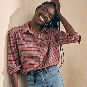 Faherty Olli Plaid Flannel Top Preppy Academia in Mountain View Pink Plaid XS